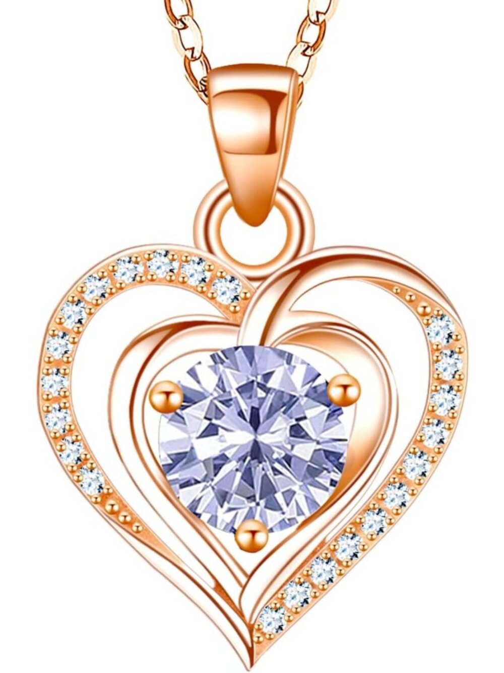 Heart Birthstone Pendant Necklace - 925 Sterling Silver, Zirconia Jewelry Gift